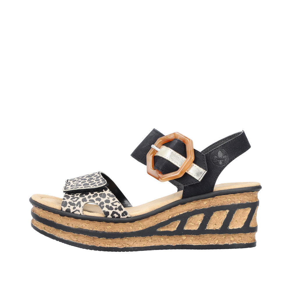 Rieker - Ladies Shoes Sandals Black Leopard (2113)