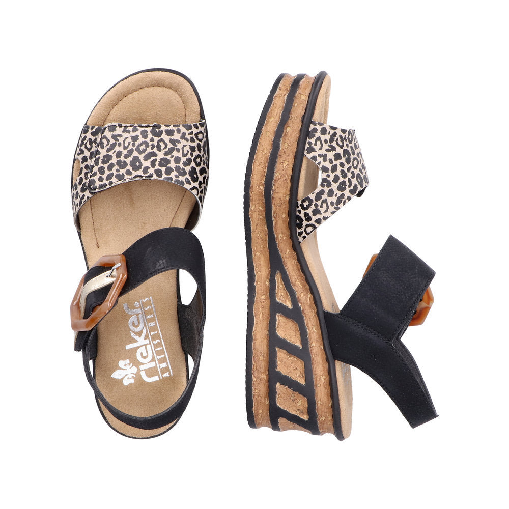 Rieker - Ladies Shoes Sandals Black Leopard (2113)