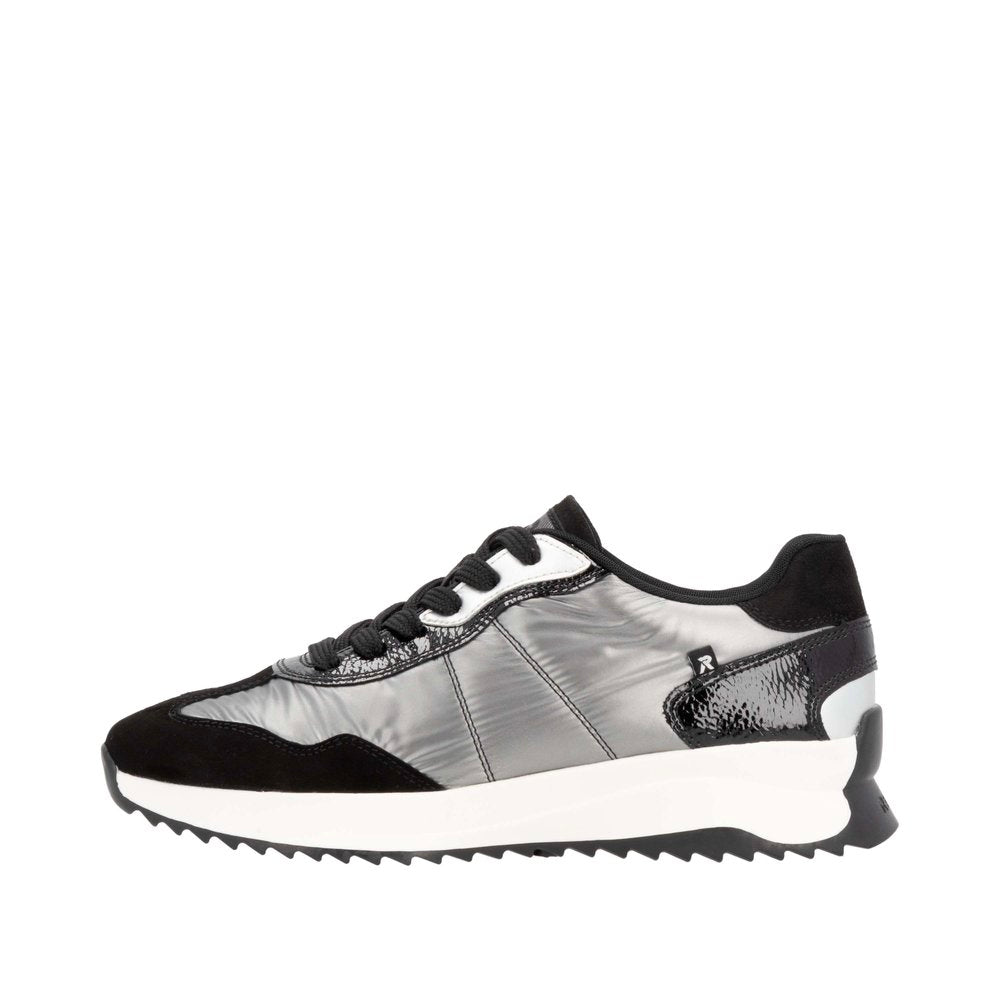 Rieker - Ladies Shoes Trainers Silver & Black Velour (2537)