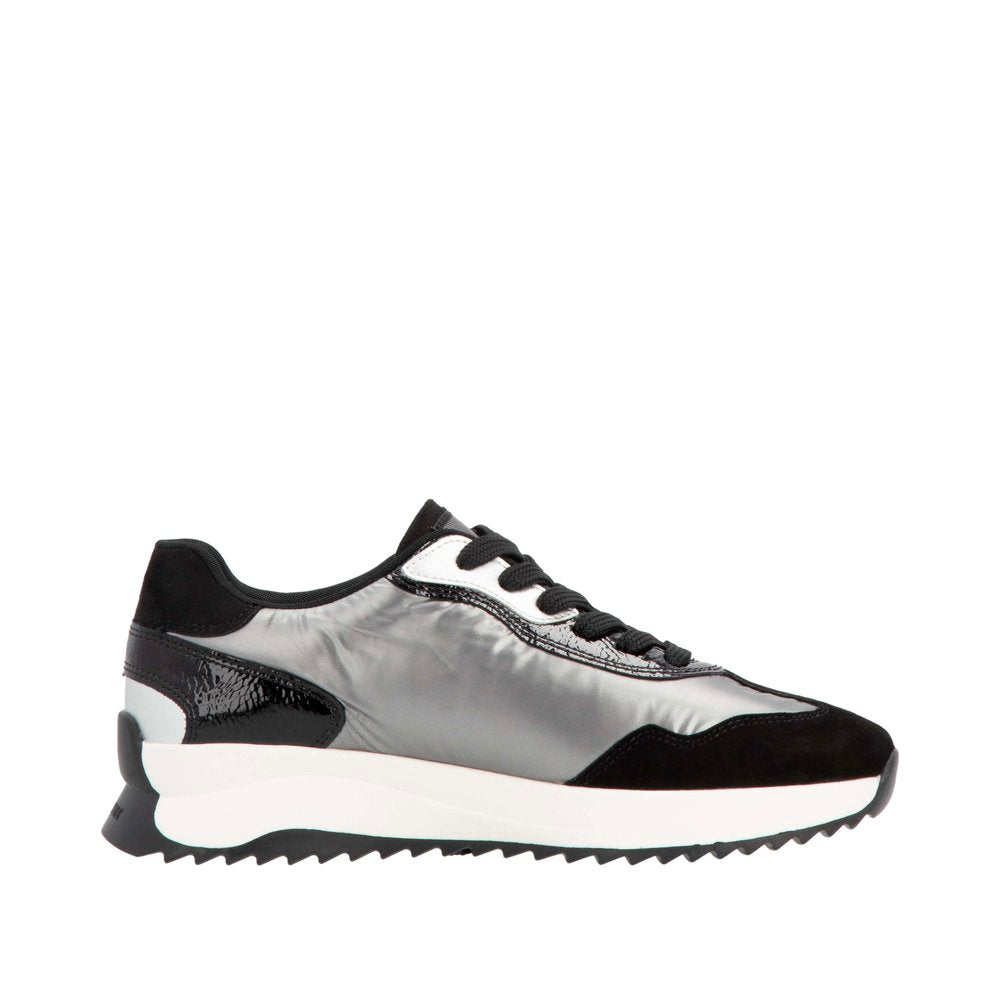 Rieker - Ladies Shoes Trainers Silver & Black Velour (2537)