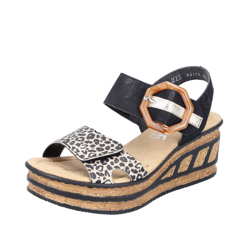 Rieker - Ladies Sandals Black, Leopard (3274)