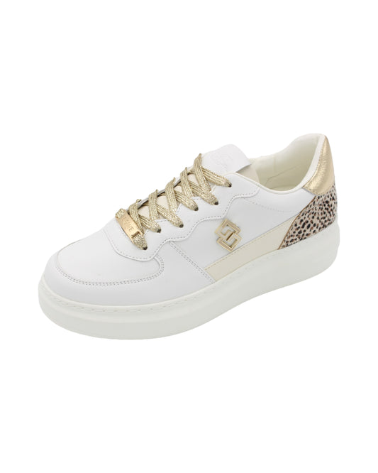 Lloyd & Pryce For Her - Ladies Trainers White, Gold, Leopard (3556)