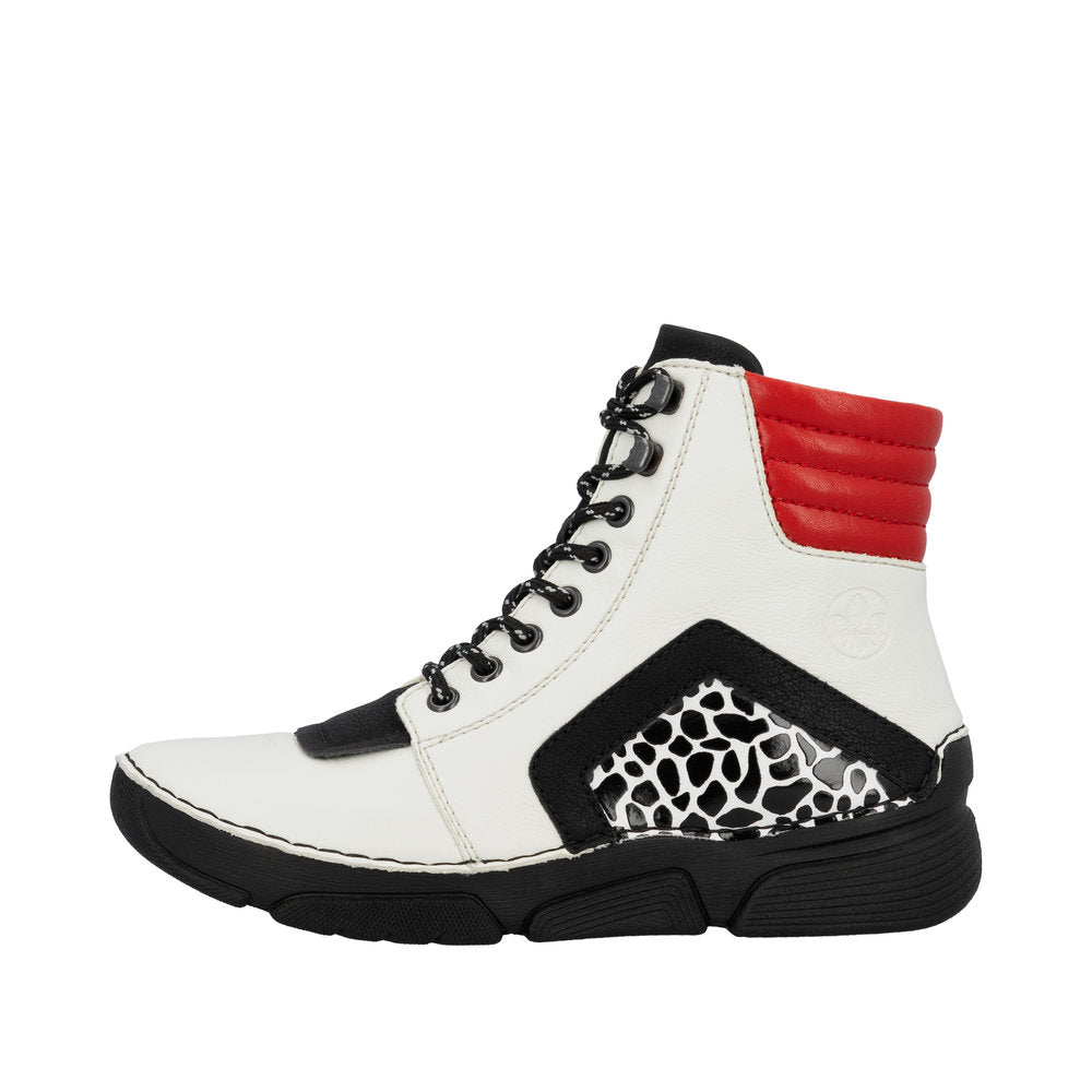 Rieker - Ladies Ankle Boots Black, White, Red (3723)