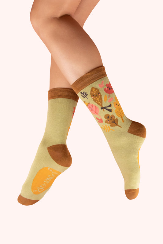 Powder Design Ltd - Socks Happy Leaves Ankle Sage (4012)